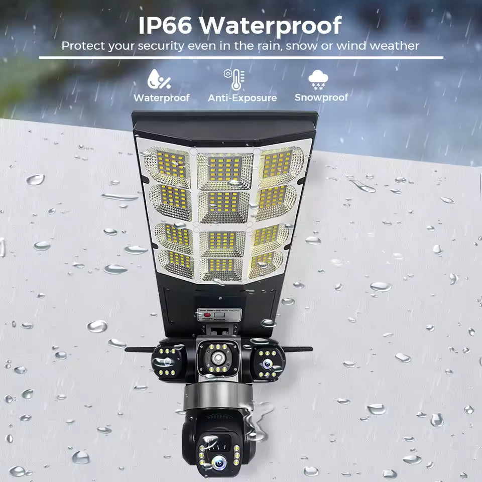 CCTV Solar Camera 4GSIM with 180W Floodlights Triple-lens With two-way talk