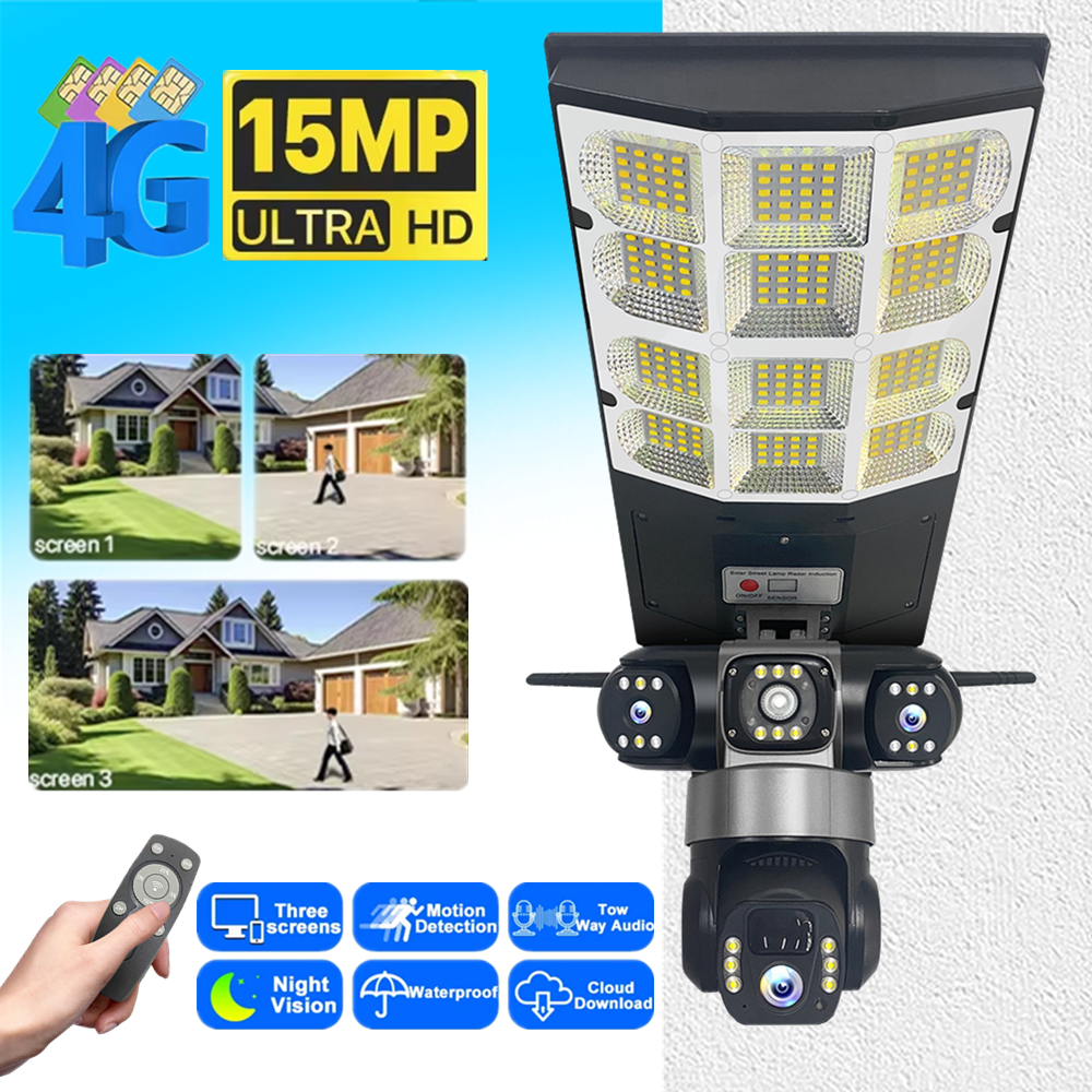CCTV Solar Camera 4GSIM with 180W Floodlights Triple-lens With two-way talk