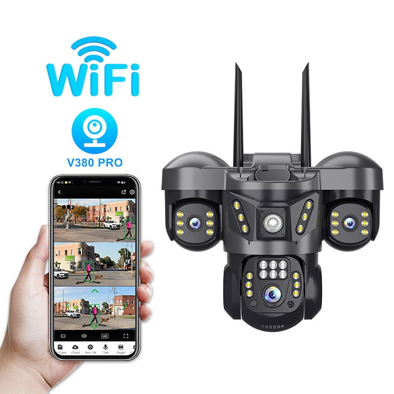 Triple Lens Solar PTZ WIFI Camera 3 Screen Pan Tilt Outdoor AI Human Detection Color Night Vision Waterproof