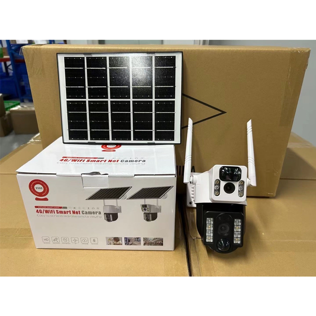 V380 Solar Powered HD IP Camera Night Vision Dual Screen Motion Detection Two-Way Audio 4G SIM Card WiFi Remote CCTV Camera