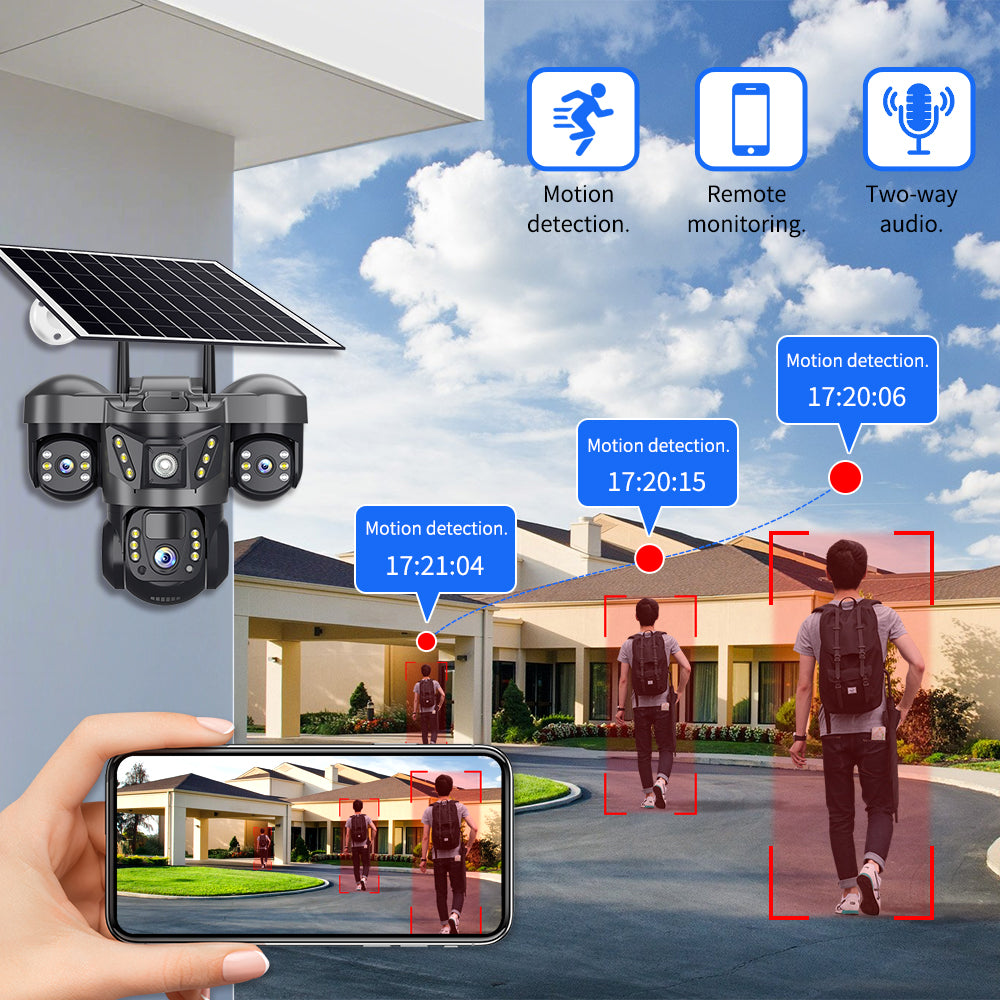 Panoramic 360 Wireless 4g Cctv Camera 3 Lens Solar Camera Monitoring Outdoor Home Security Solar 4g Camera