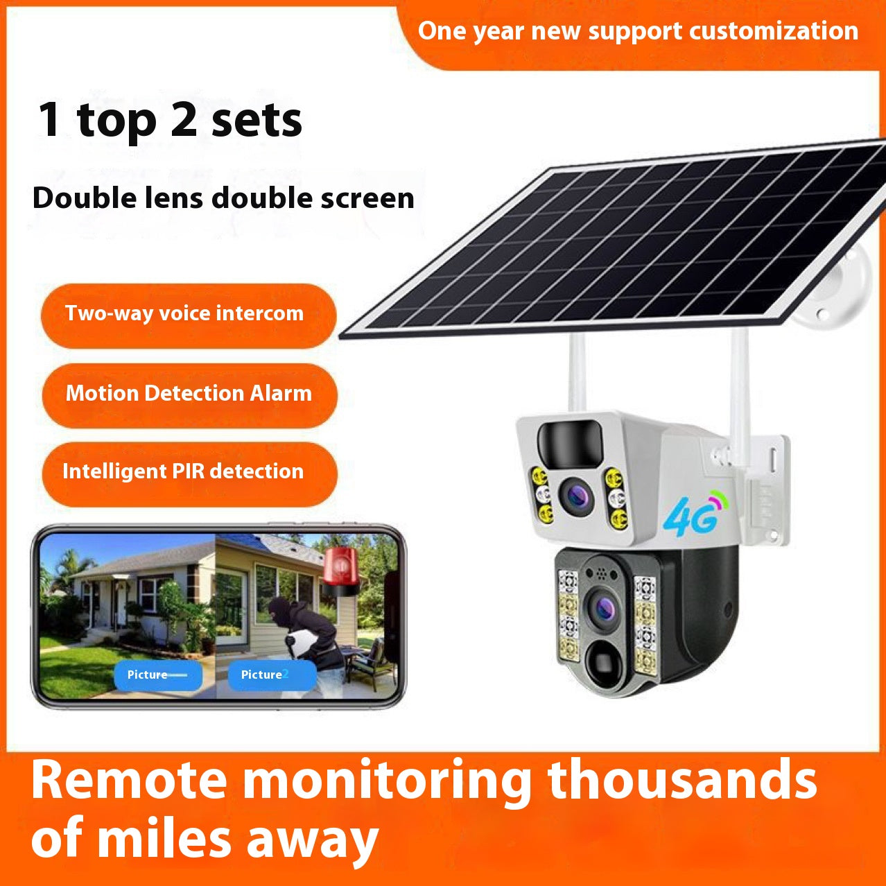 V380 Solar Powered HD IP Camera Night Vision Dual Screen Motion Detection Two-Way Audio 4G SIM Card WiFi Remote CCTV Camera