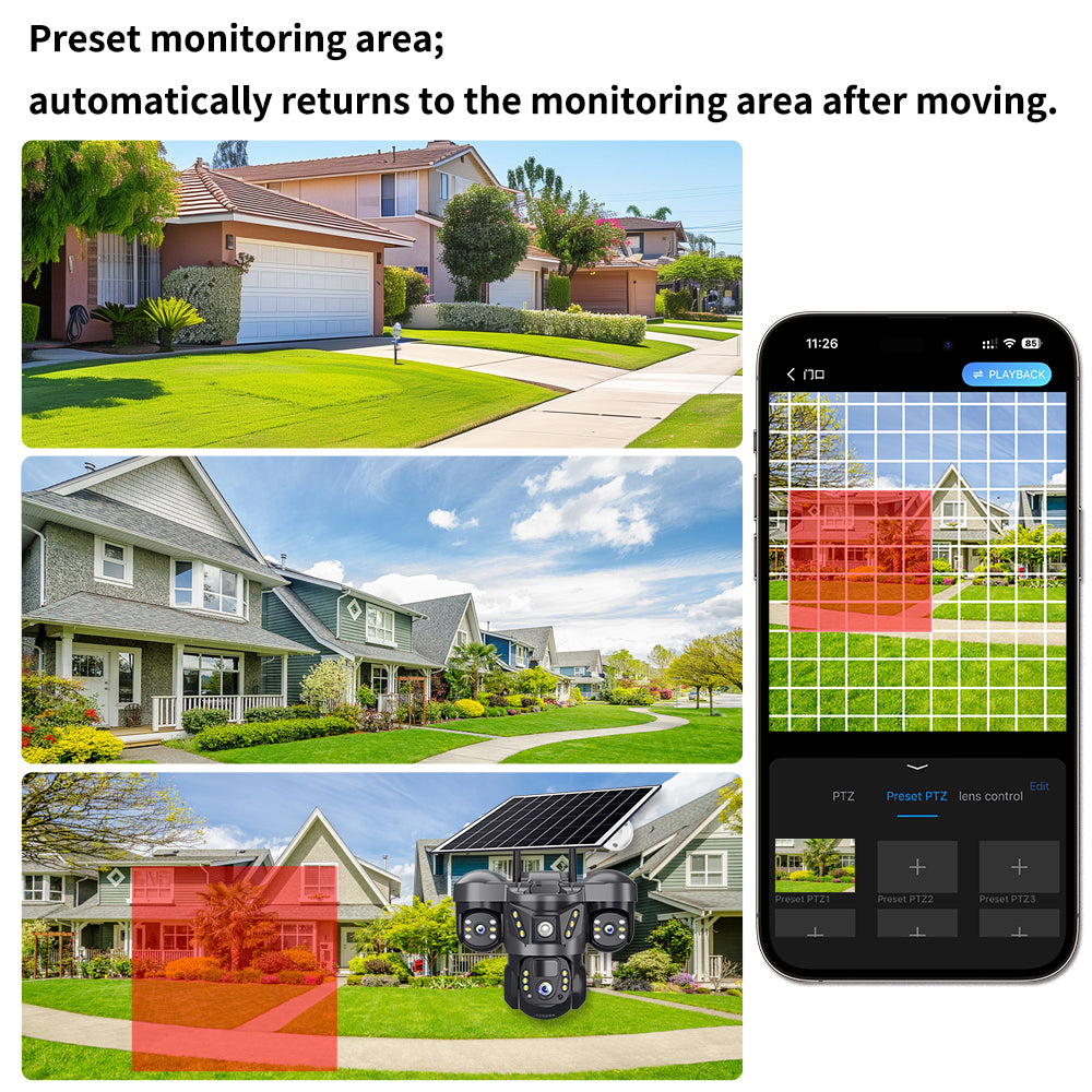 Panoramic 360 Wireless 4g Cctv Camera 3 Lens Solar Camera Monitoring Outdoor Home Security Solar 4g Camera