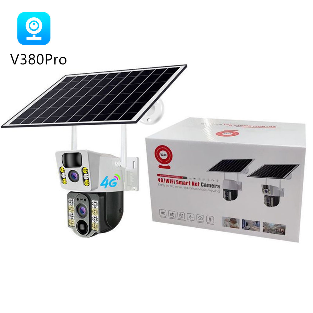 V380 Solar Powered HD IP Camera Night Vision Dual Screen Motion Detection Two-Way Audio 4G SIM Card WiFi Remote CCTV Camera