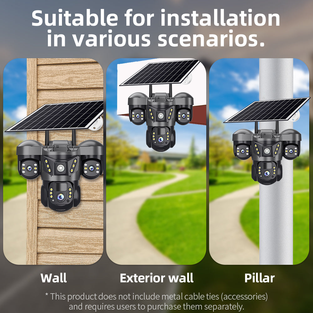 Panoramic 360 Wireless 4g Cctv Camera 3 Lens Solar Camera Monitoring Outdoor Home Security Solar 4g Camera