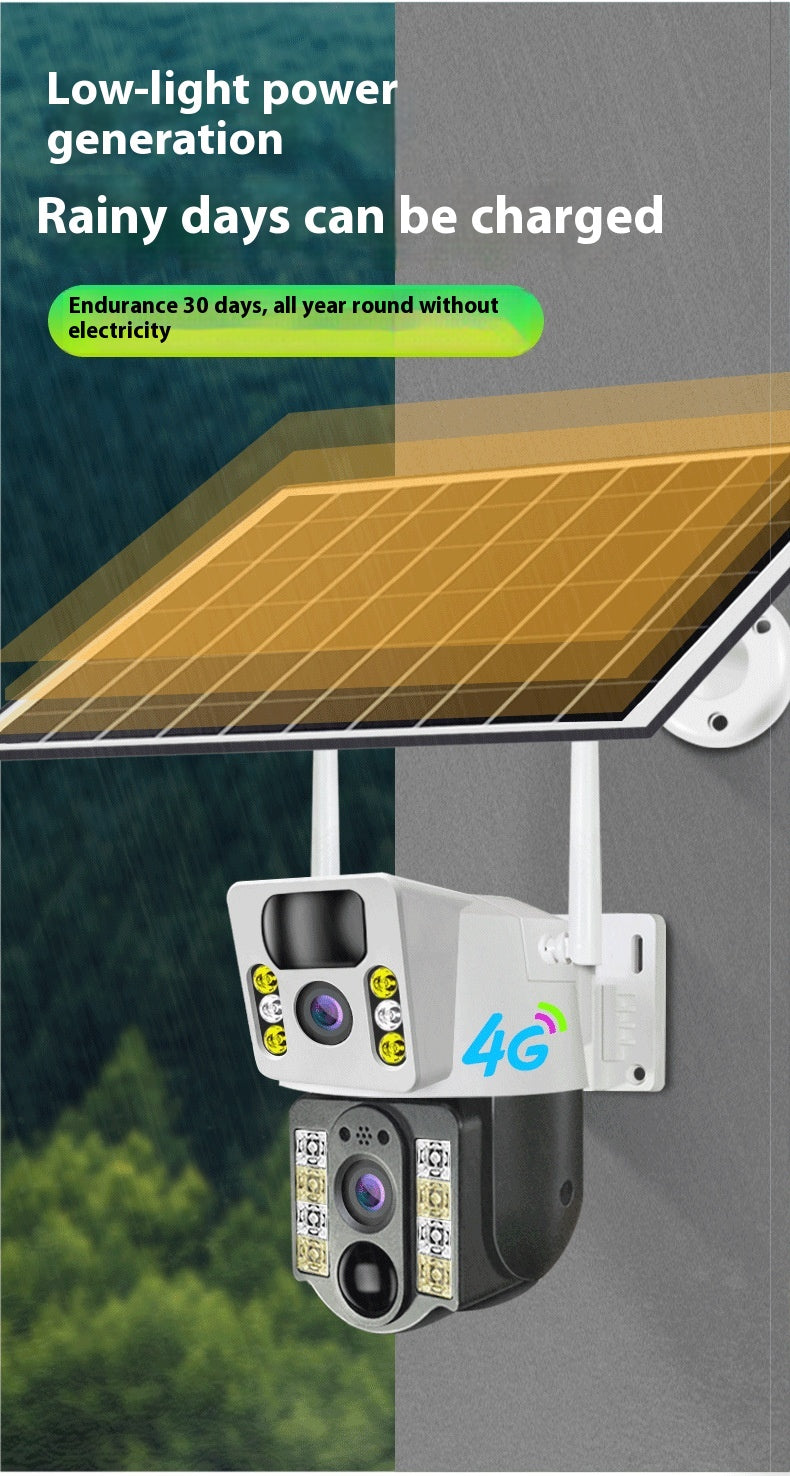 V380 Solar Powered HD IP Camera Night Vision Dual Screen Motion Detection Two-Way Audio 4G SIM Card WiFi Remote CCTV Camera