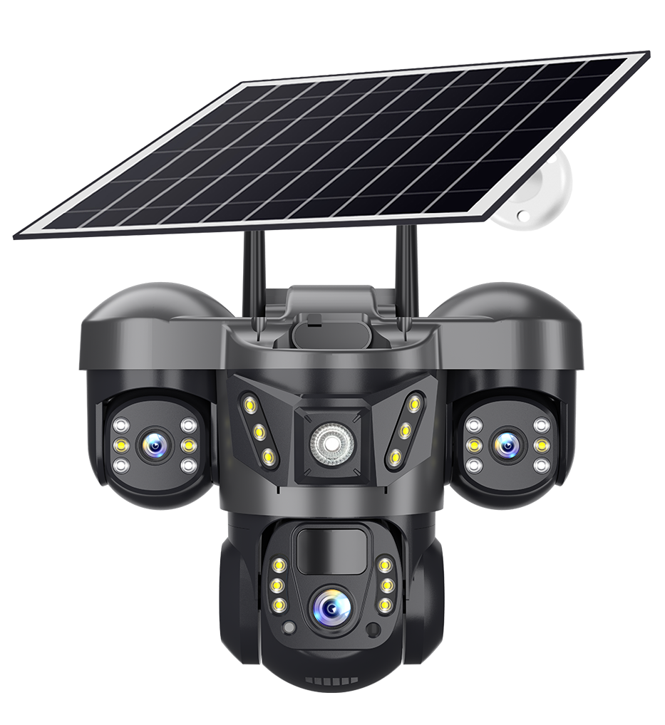 Panoramic 360 Wireless 4g Cctv Camera 3 Lens Solar Camera Monitoring Outdoor Home Security Solar 4g Camera