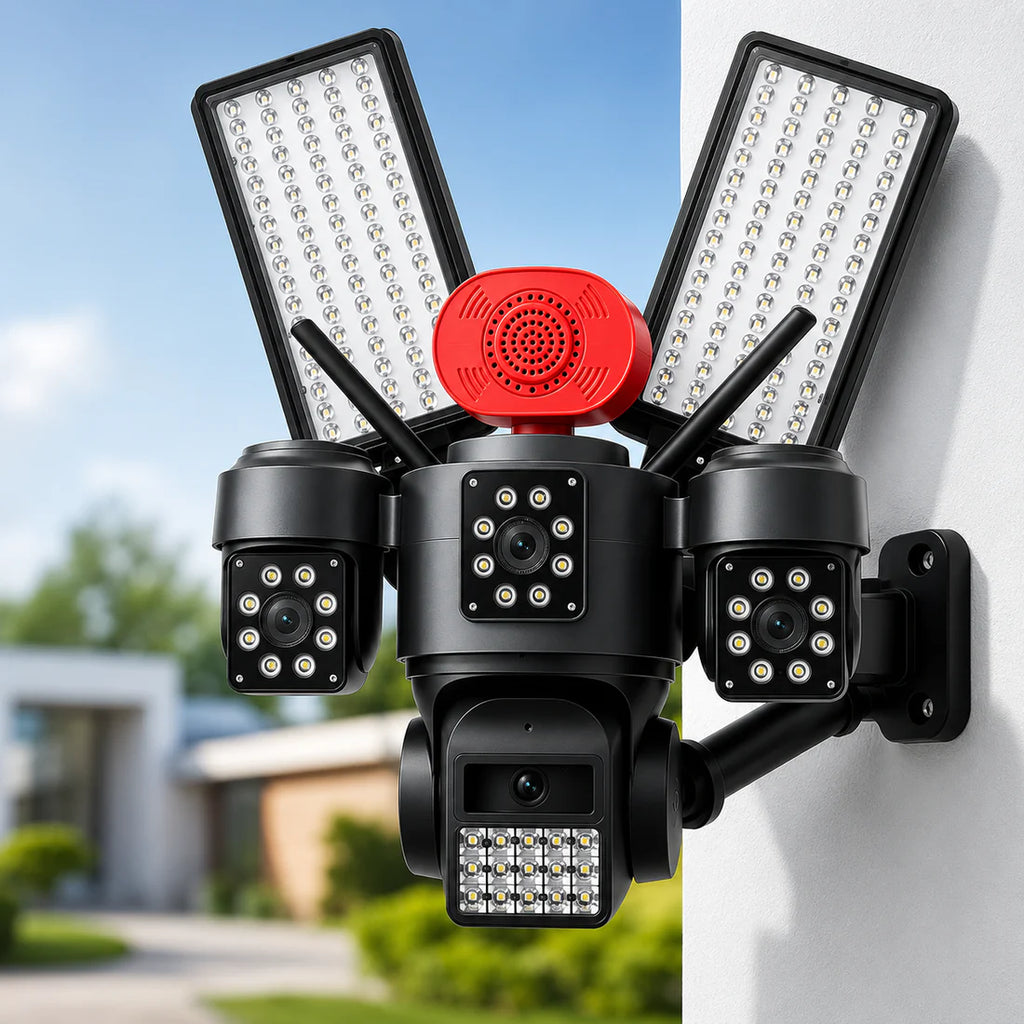 1000W ALL-IN-ONE Solar Dual Streetlight 4G PTZ 15MP 3 Lens Camera